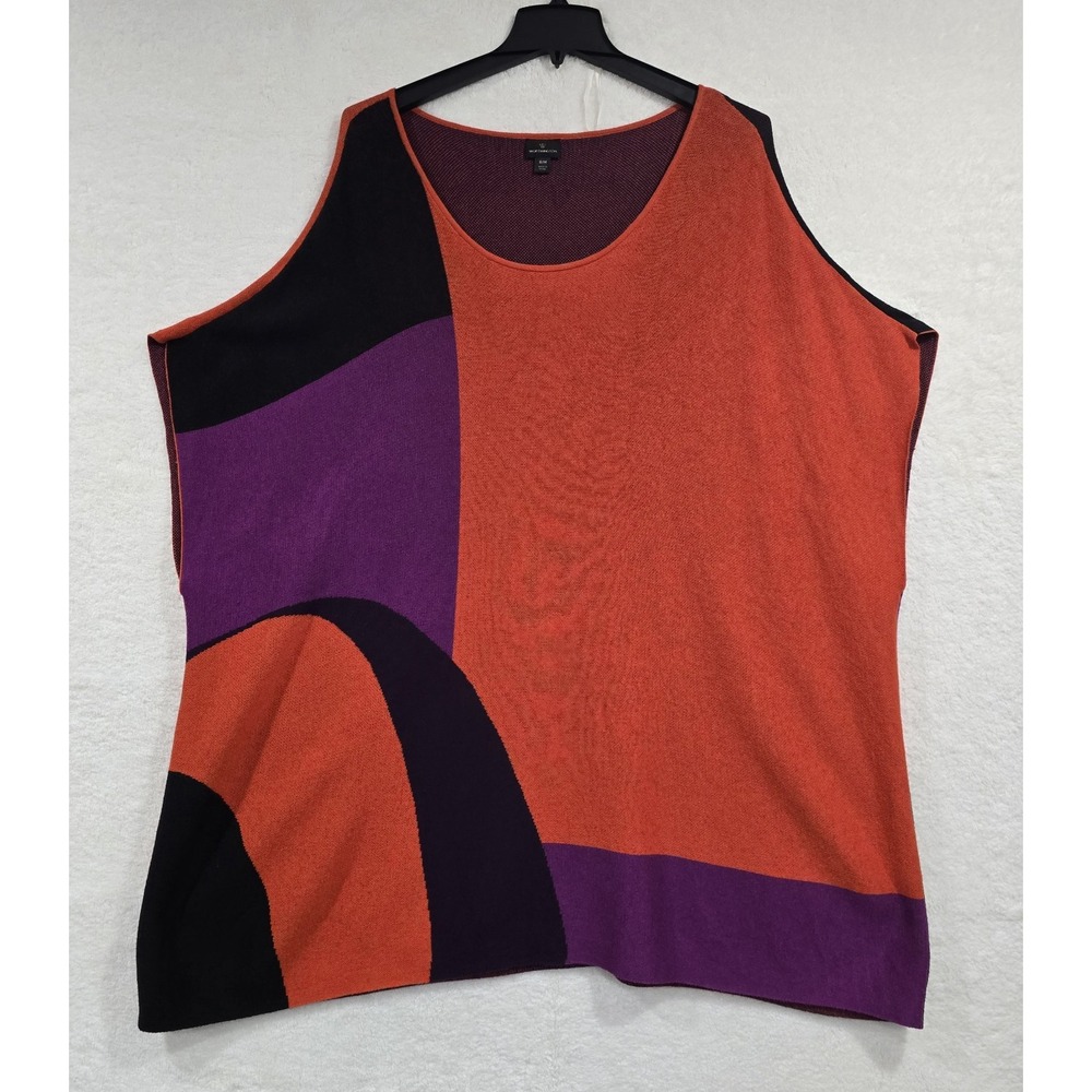Worthington Women's Oversized Poncho Sweater Southwestern‎ Orange ColorBlock S/M